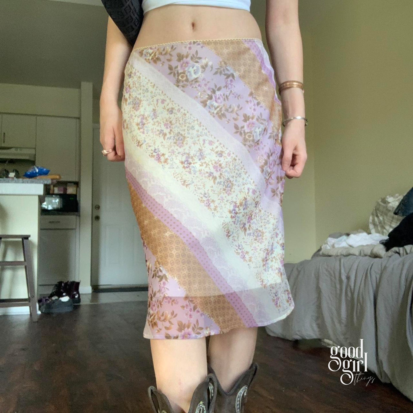 Freyja Floral Mesh Midi Skirt [01S5LTOL]