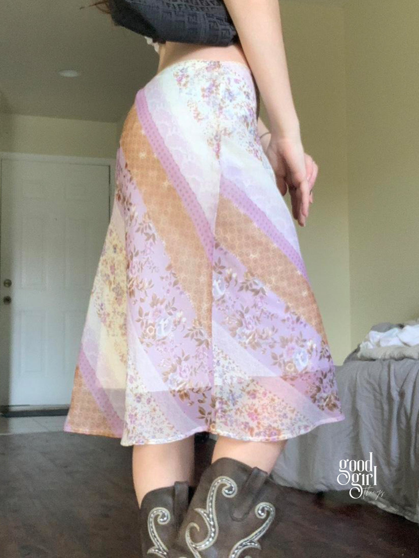 Freyja Floral Mesh Midi Skirt [SVYY5X7Q]