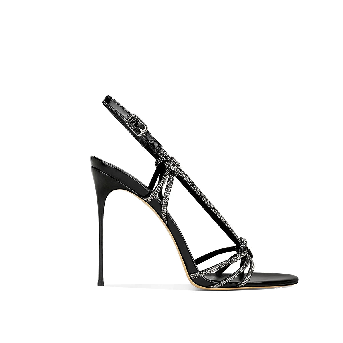 Malky Rhinestone Strappy Stiletto Heels - Black 6cm Color
