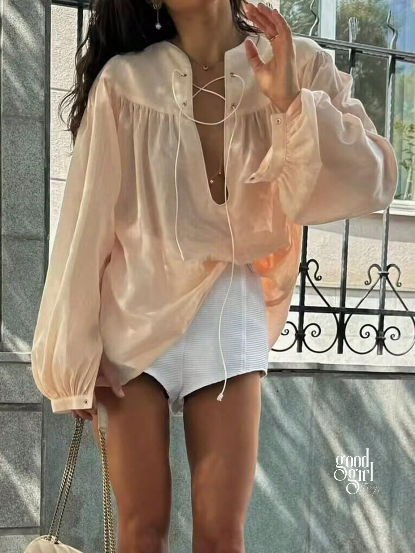 Heaven Crinkled Tie-Front Top [XAKD5MK4]