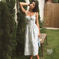 Heba Floral Lace-Up Midi Dress [V42299M9]