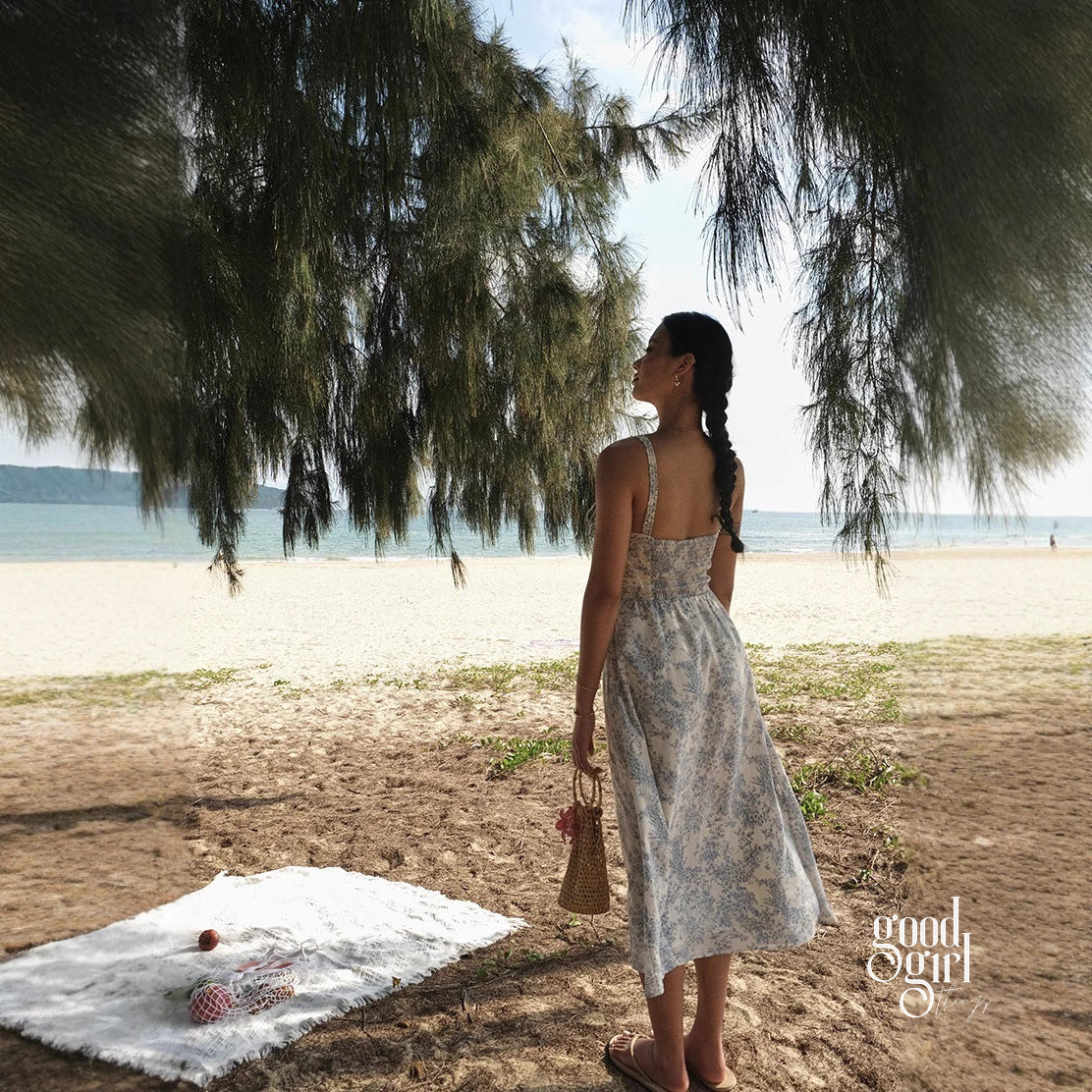 Heba Floral Lace-Up Midi Dress [JYXRW952]