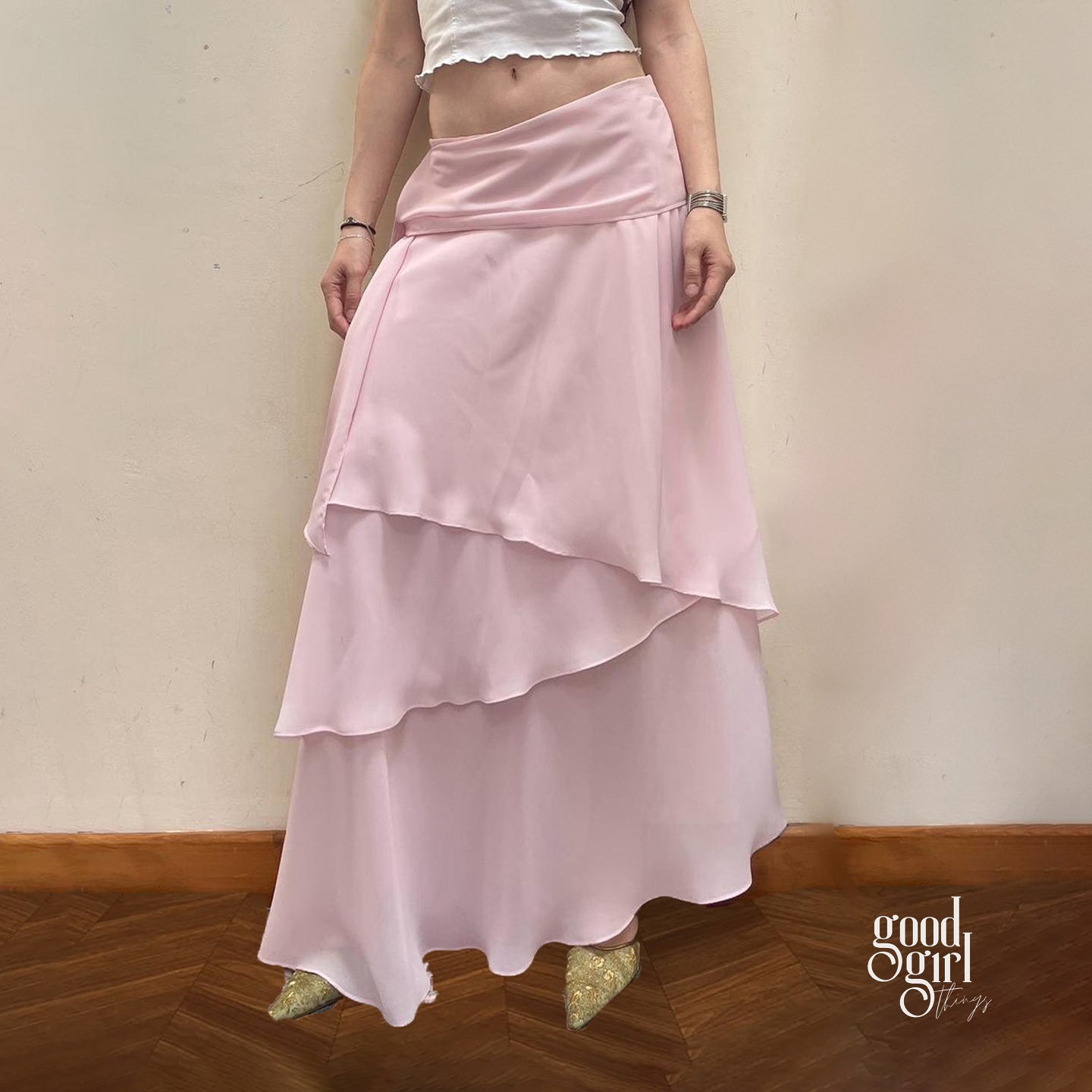 Jacklynn Pink Layered Maxi Skirt [MY9J0DIN]