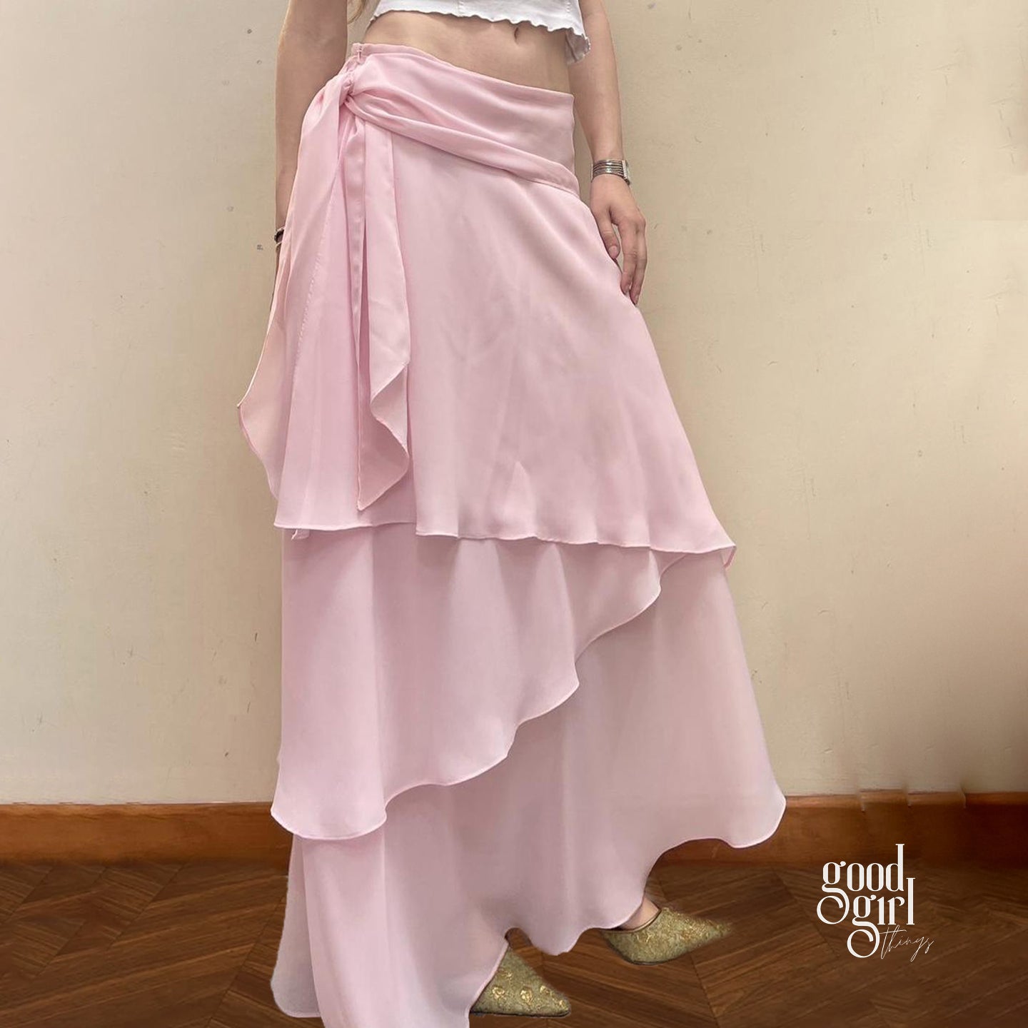 Jacklynn Pink Layered Maxi Skirt [68TUEHKI]