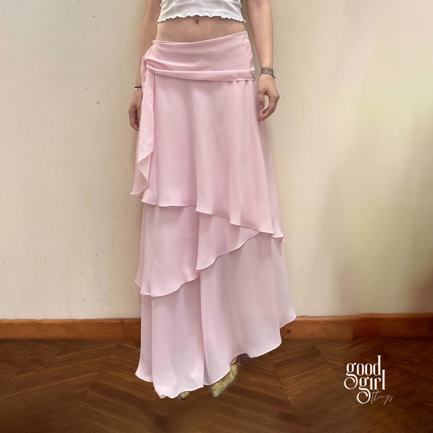 Jacklynn Pink Layered Maxi Skirt [7G6T4YXG]