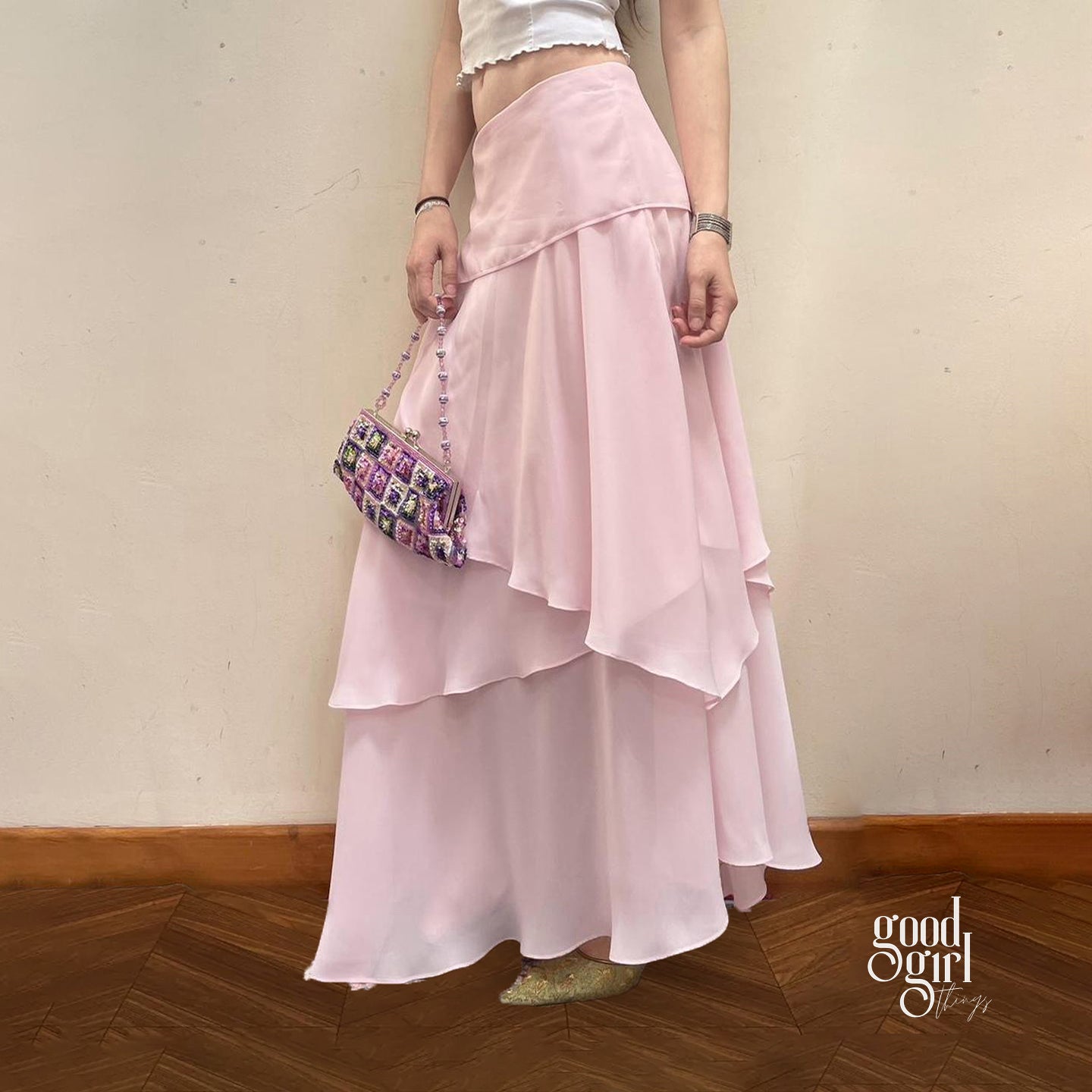 Jacklynn Pink Layered Maxi Skirt [T7VTIJOT]