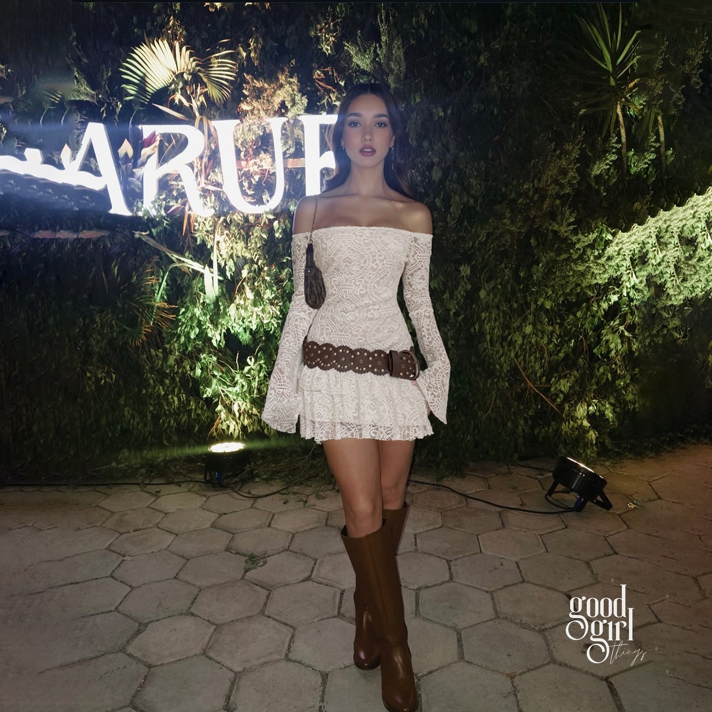 Jadore Off Shoulder Lace Mini Dress [MSMLF8OX]