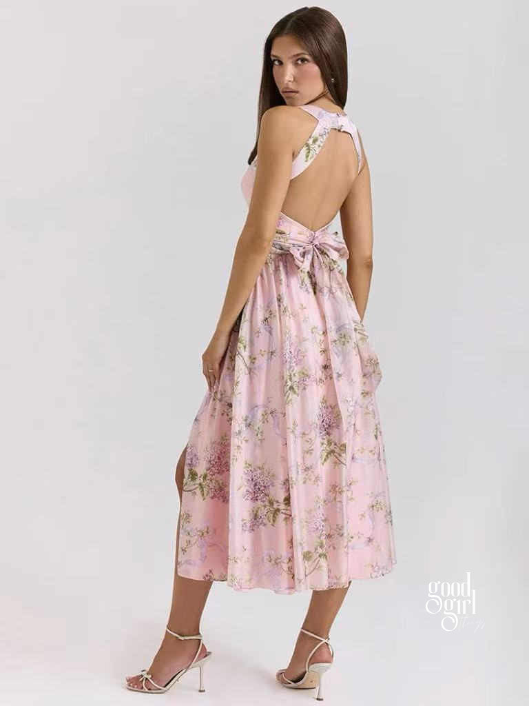 Janey Floral Halter Midi Dress [BWD3FGVK]