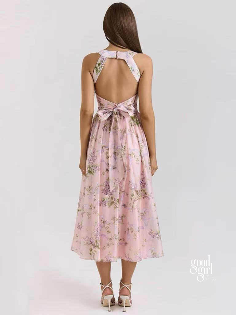 Janey Floral Halter Midi Dress [V0UXI0GI]