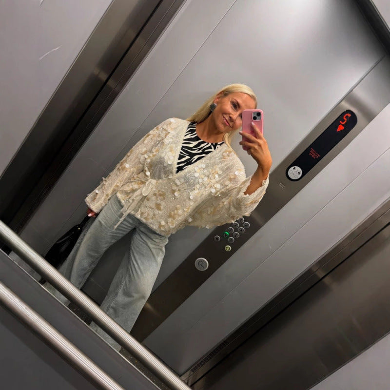 Jaylie Sequin Kimono Top [LA6B70MF]