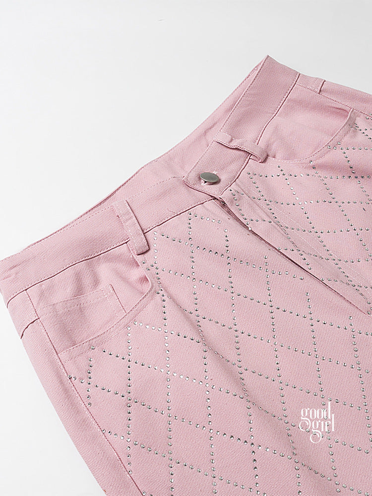 Kaidyn Pink Rhinestone Straight Jeans [9IW2V70N]