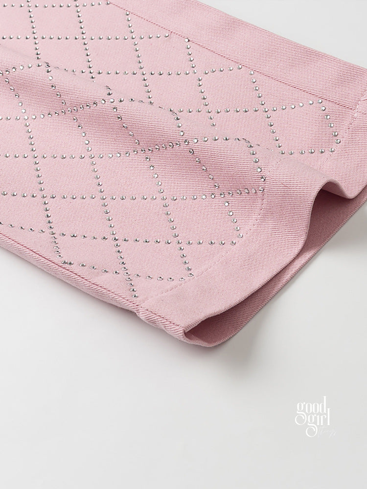 Kaidyn Pink Rhinestone Straight Jeans [QH4XRRA2]