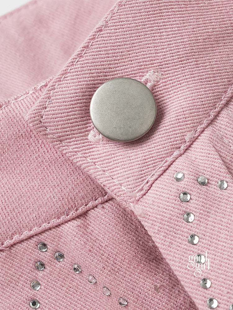 Kaidyn Pink Rhinestone Straight Jeans [CO4OYFL4]