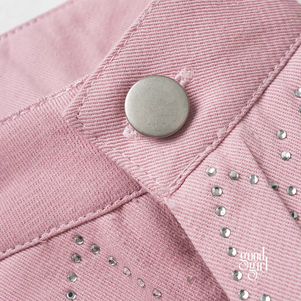 Kaidyn Pink Rhinestone Straight Jeans [XTRVYTPV]