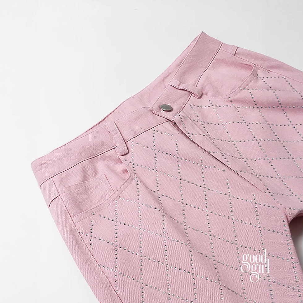 Kaidyn Pink Rhinestone Straight Jeans [FAEX3EHV]