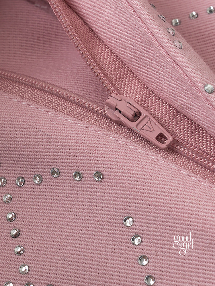 Kaidyn Pink Rhinestone Straight Jeans [2YFDN00M]