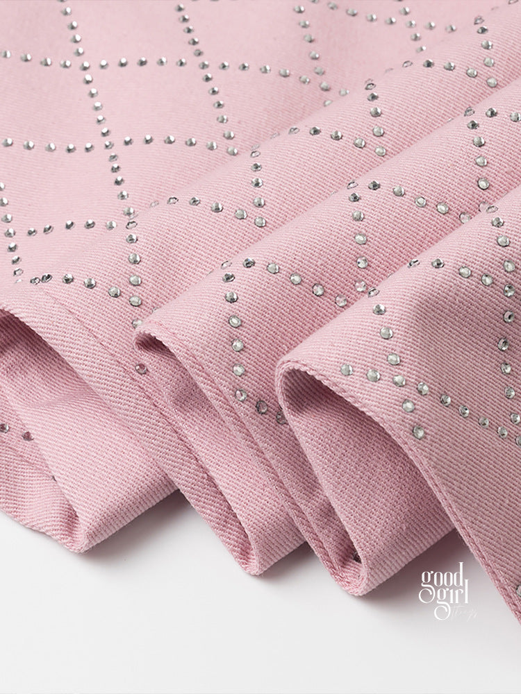 Kaidyn Pink Rhinestone Straight Jeans [VIO6ENA1]