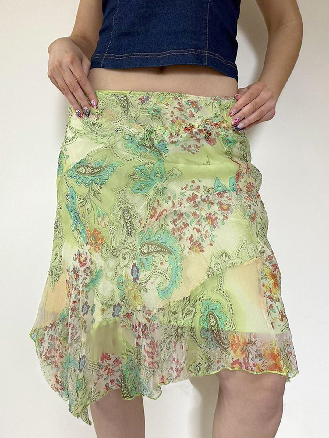 Kaleigh Irregular Mesh Midi Skirt [0IGQCW1M]