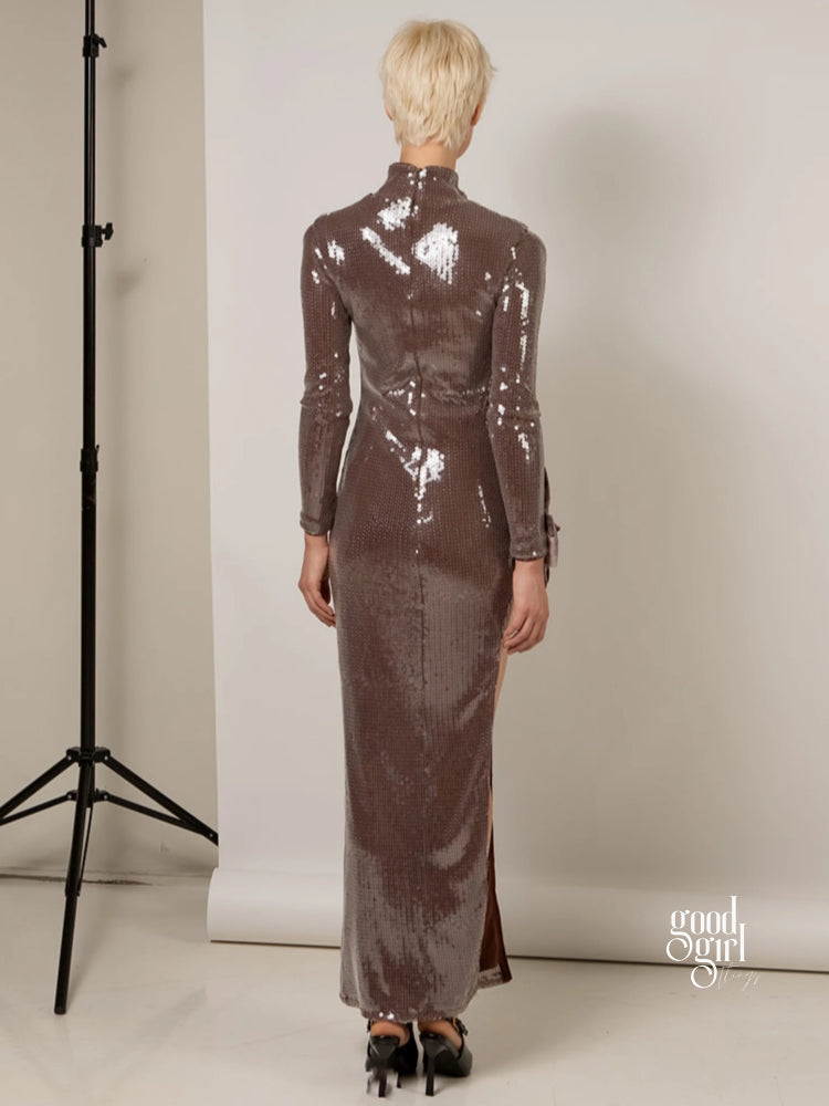 Kaylin Sequin Bow Slit Gown [VBHW4R0E]