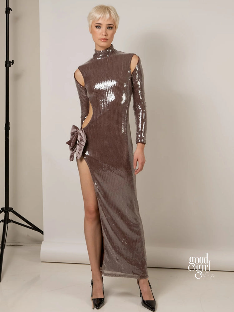 Kaylin Sequin Bow Slit Gown [T13QDM9F]