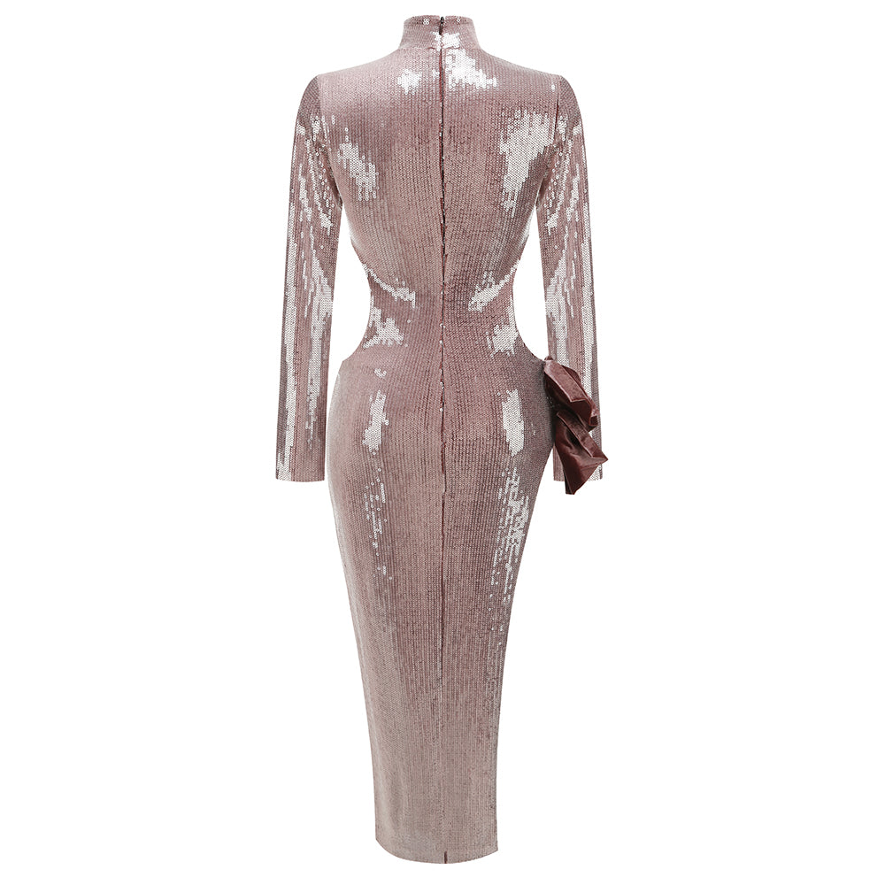 Kaylin Sequin Bow Slit Gown [2E57H0SS]