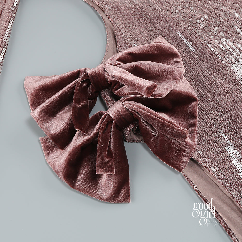 Kaylin Sequin Bow Slit Gown [1R33VXKQ]