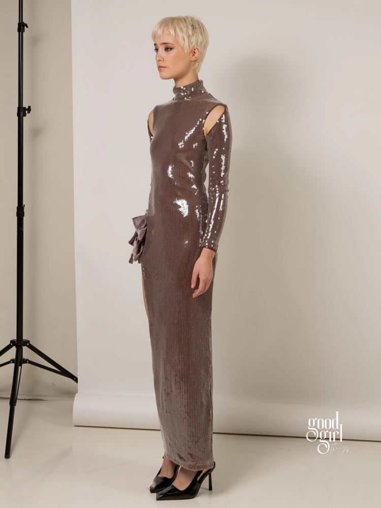 Kaylin Sequin Bow Slit Gown [FA78D86F]