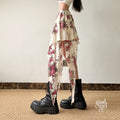 Kit Rose Print Asymmetric Skirt [4XK00567]
