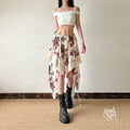 Kit Rose Print Asymmetric Skirt [6RAVYVMS]