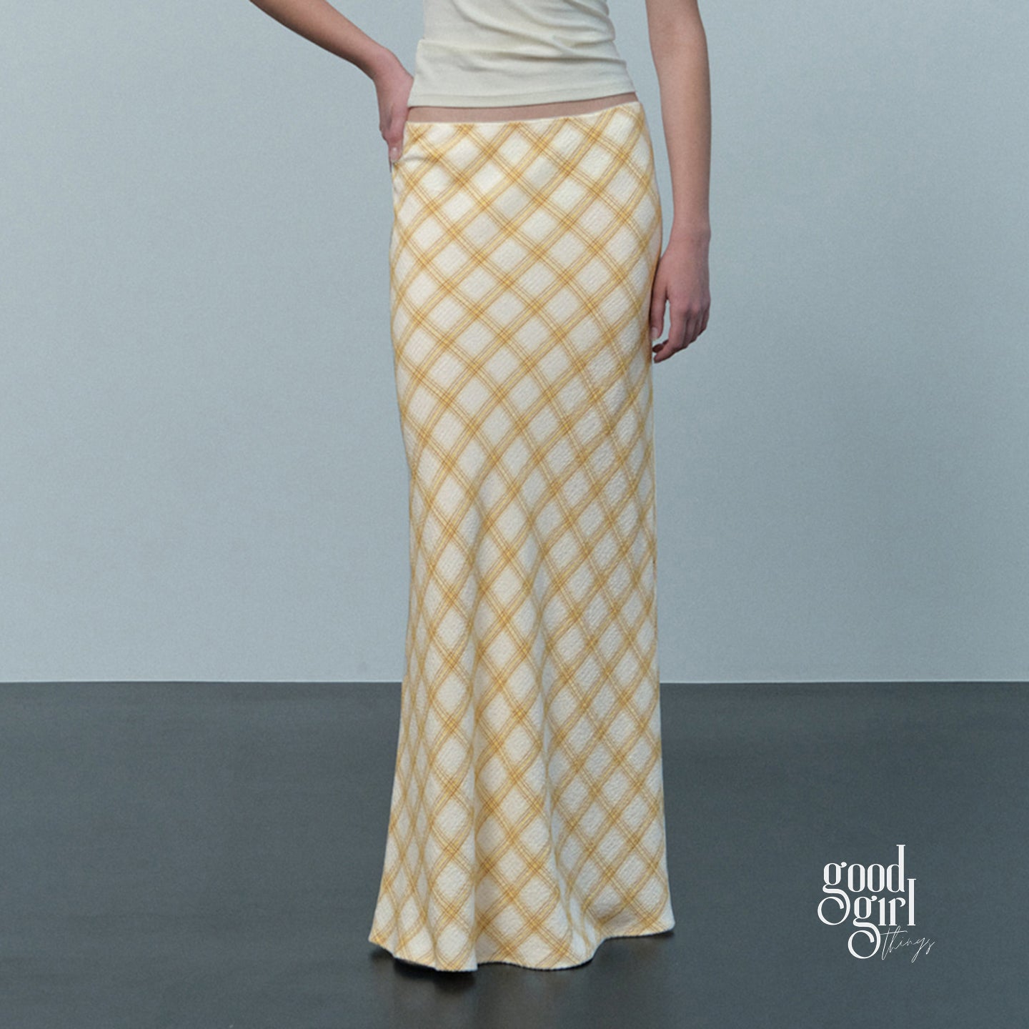 Klaudia Plaid Fishtail Midi Skirt [V6MY2T03]