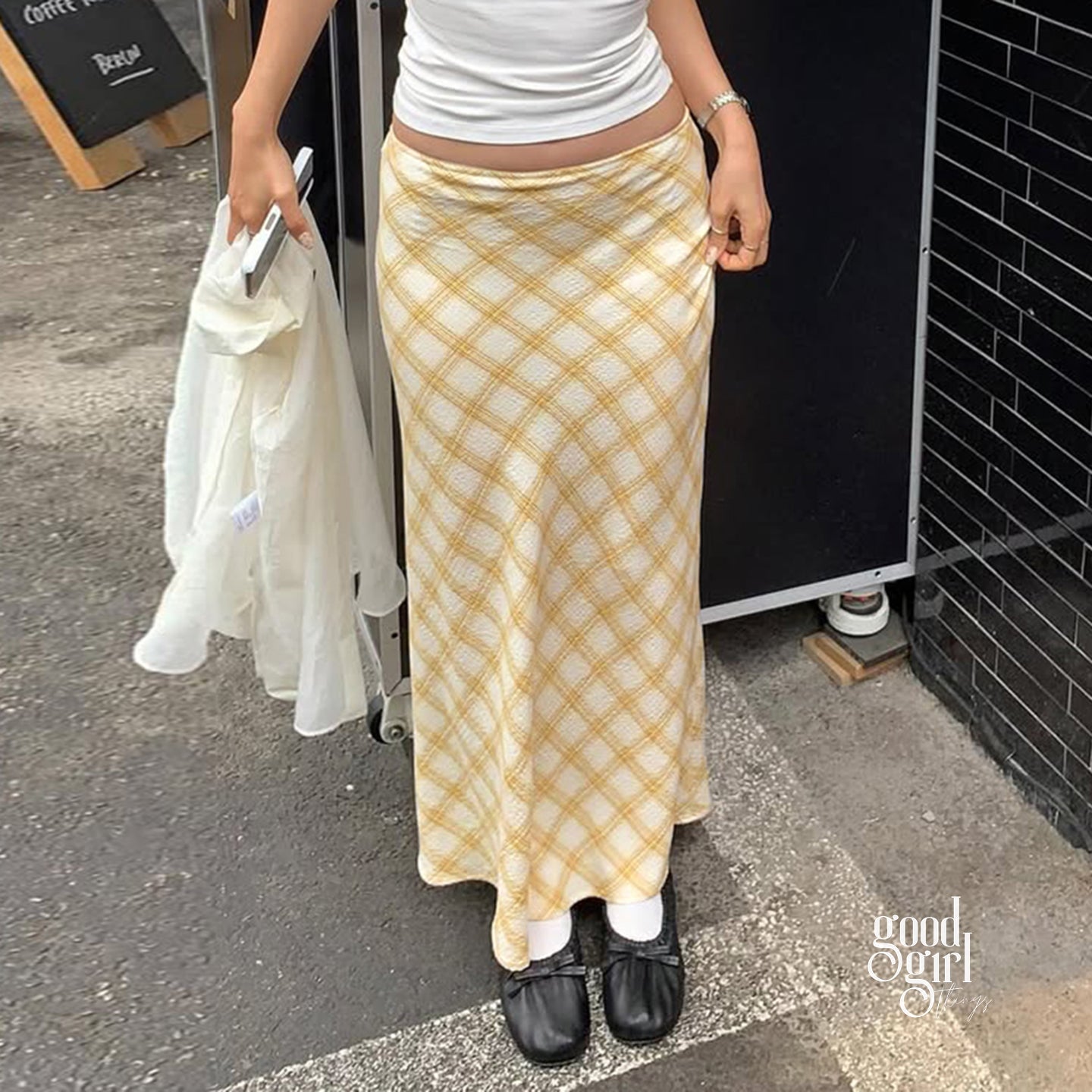 Klaudia Plaid Fishtail Midi Skirt [23LH4GD6]