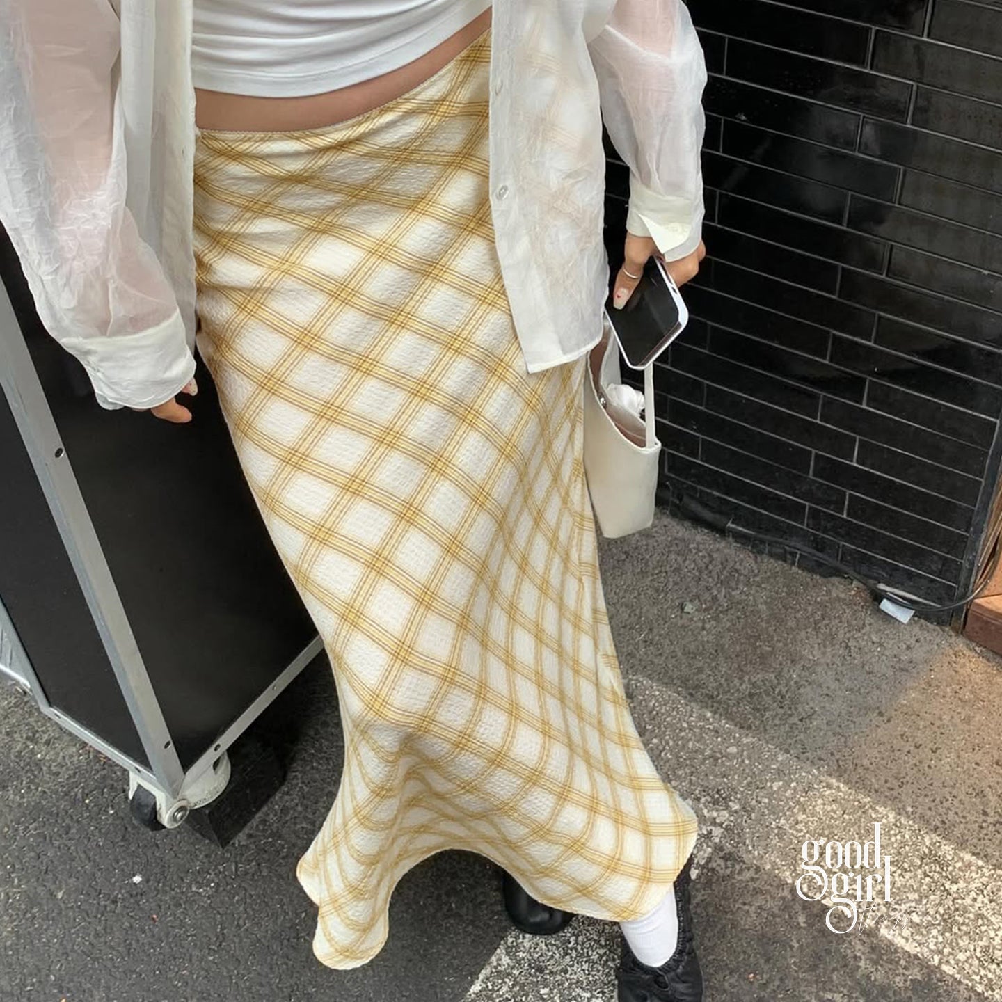 Klaudia Plaid Fishtail Midi Skirt [M9VGLD6Z]