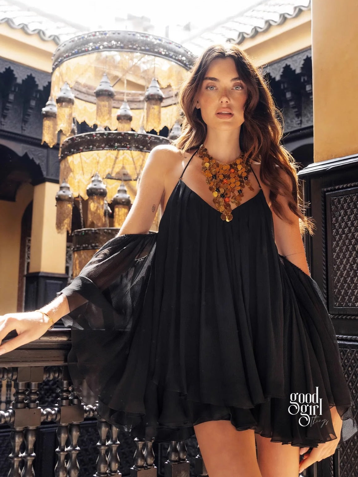 Linnea Backless Bell Sleeve Mini Dress [E57GVT0R]