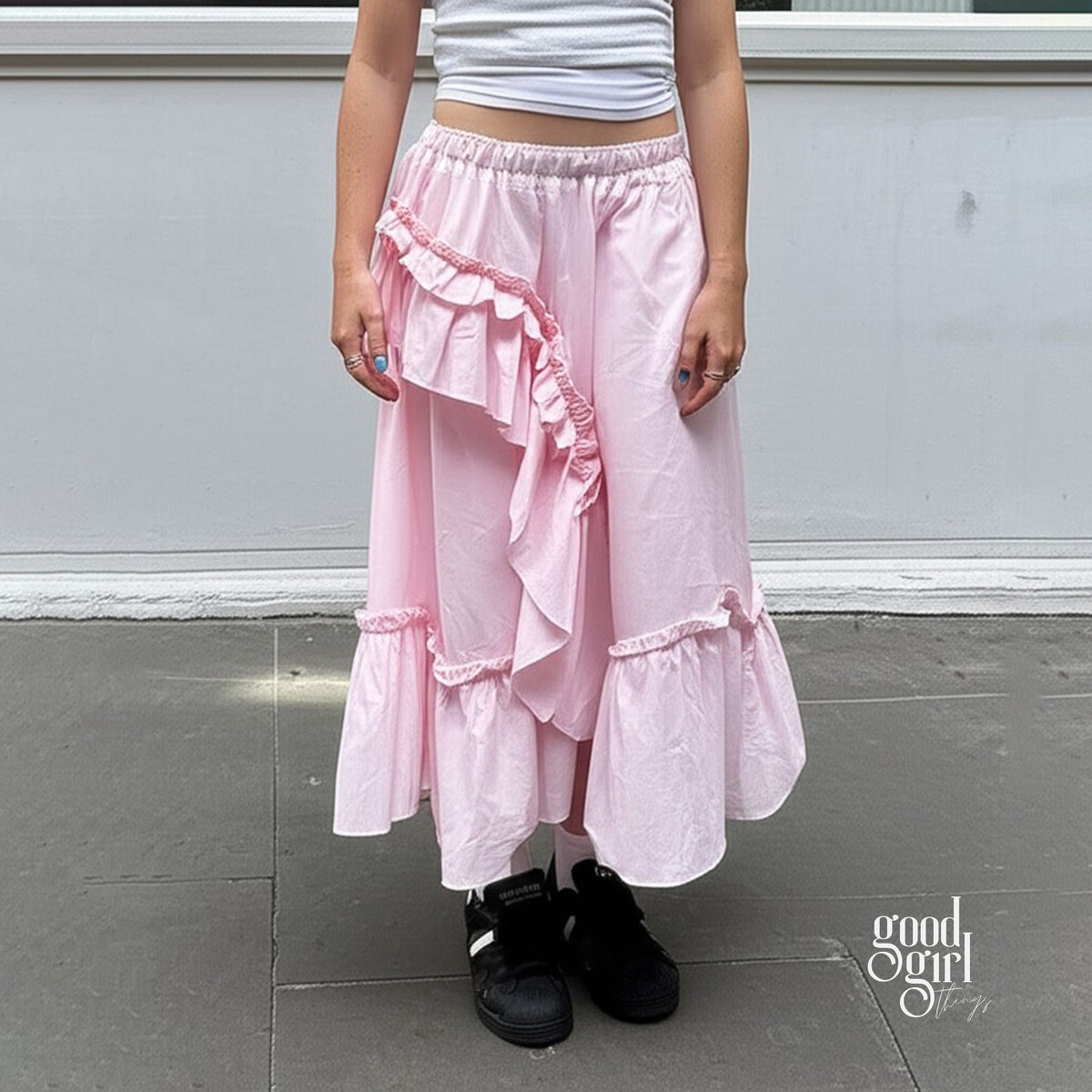 Things To Ruffle Lynlee Asymmetric Ruffle Maxi Skirt
