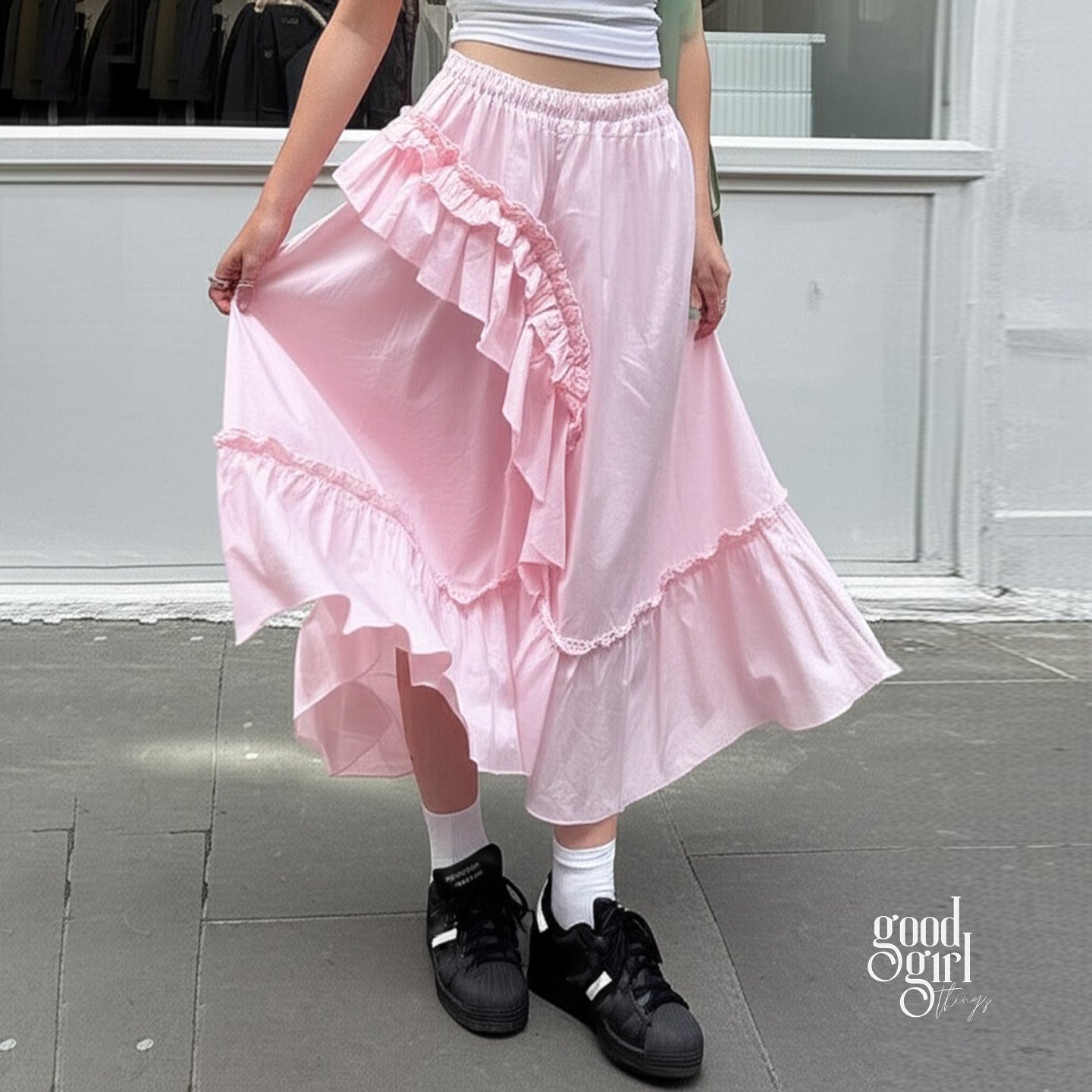 Lynlee Asymmetric Ruffle Maxi Skirt [06UUAAYO]
