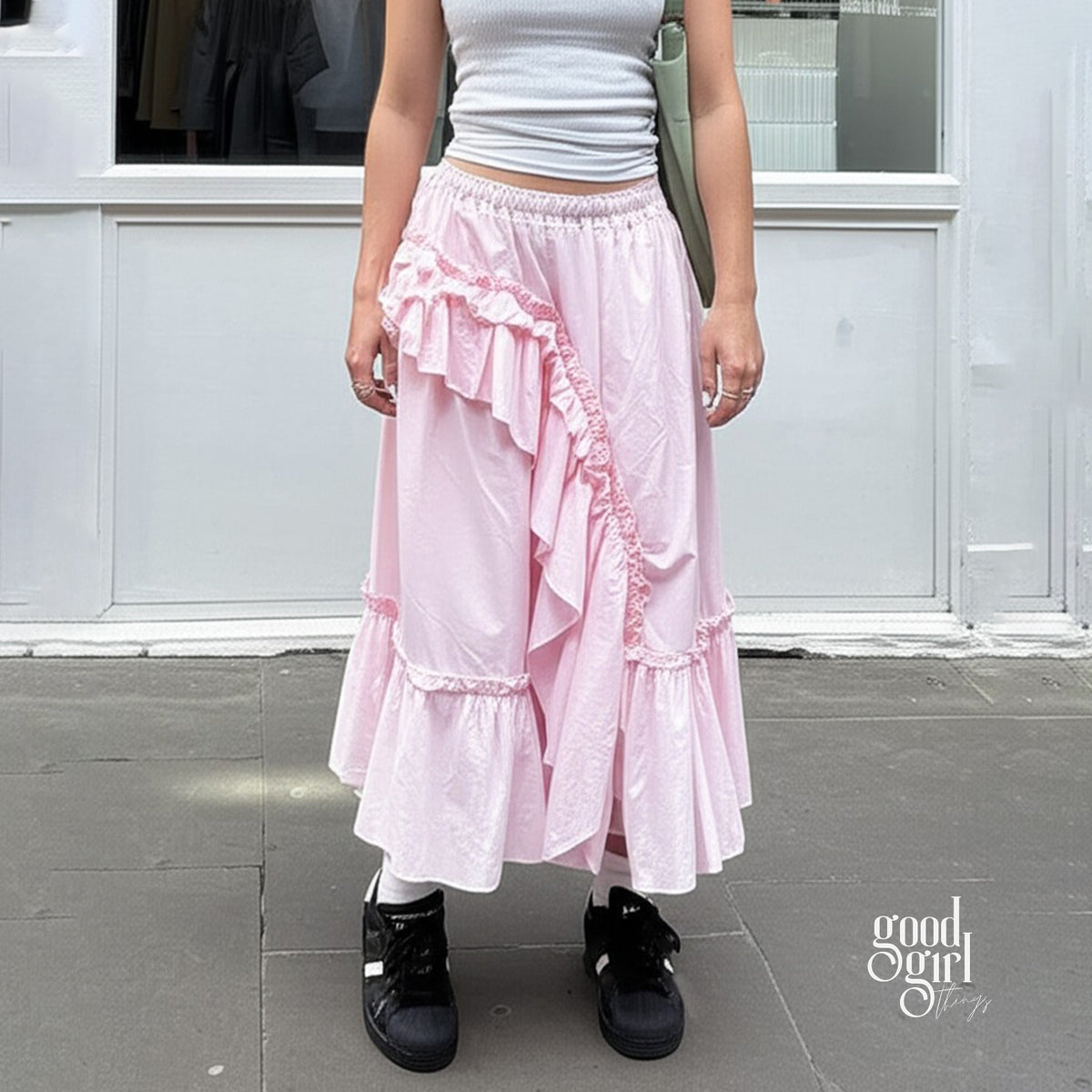Things To Ruffle Lynlee Asymmetric Ruffle Maxi Skirt