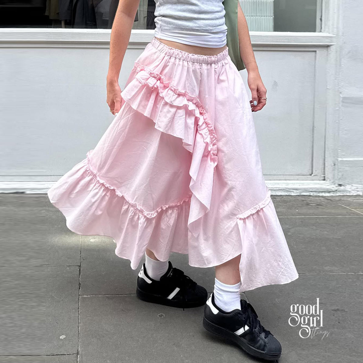 Things To Ruffle Lynlee Asymmetric Ruffle Maxi Skirt