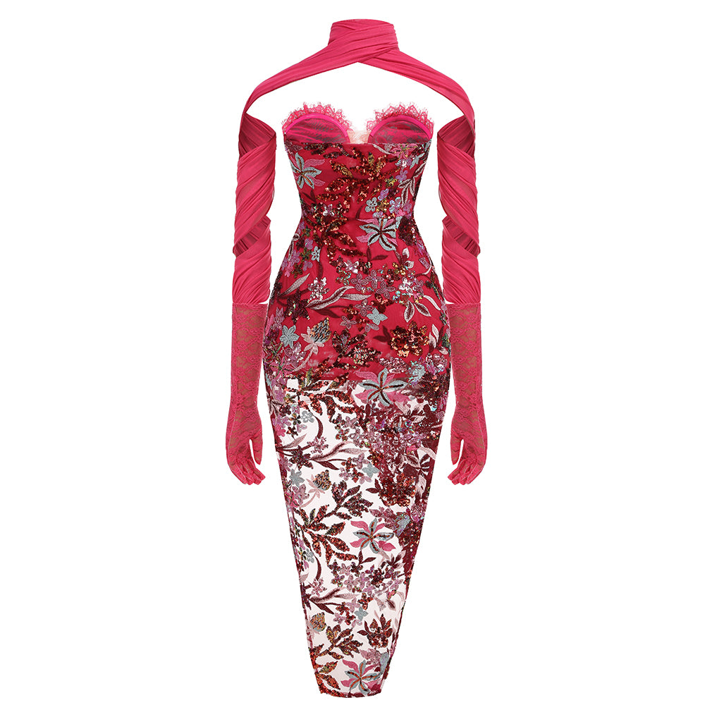 Makaylah Sequin Halter Maxi Set - Red [5ECLUNCH]