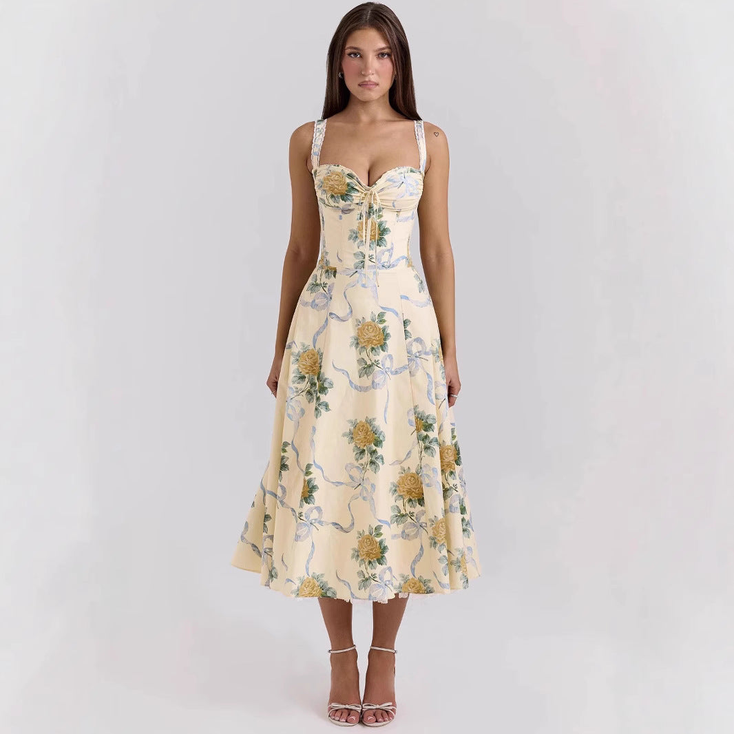 Marcy Floral Strap Midi Dress [986DH8L5]