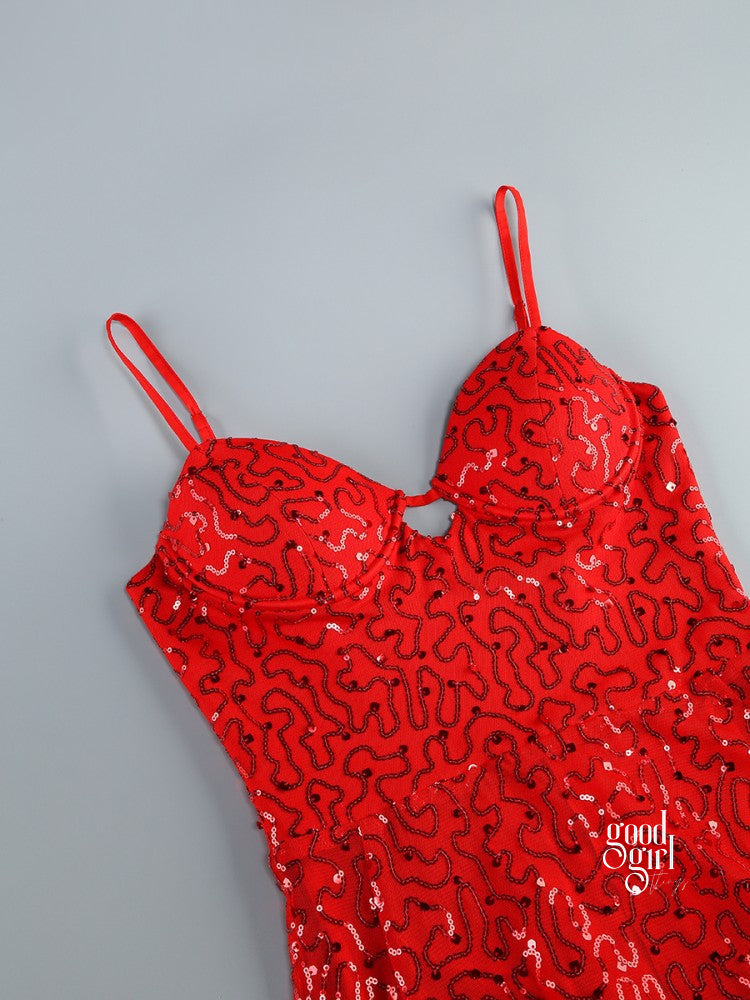 Michal Red Sequin Maxi Dress [1YP3OLD6]