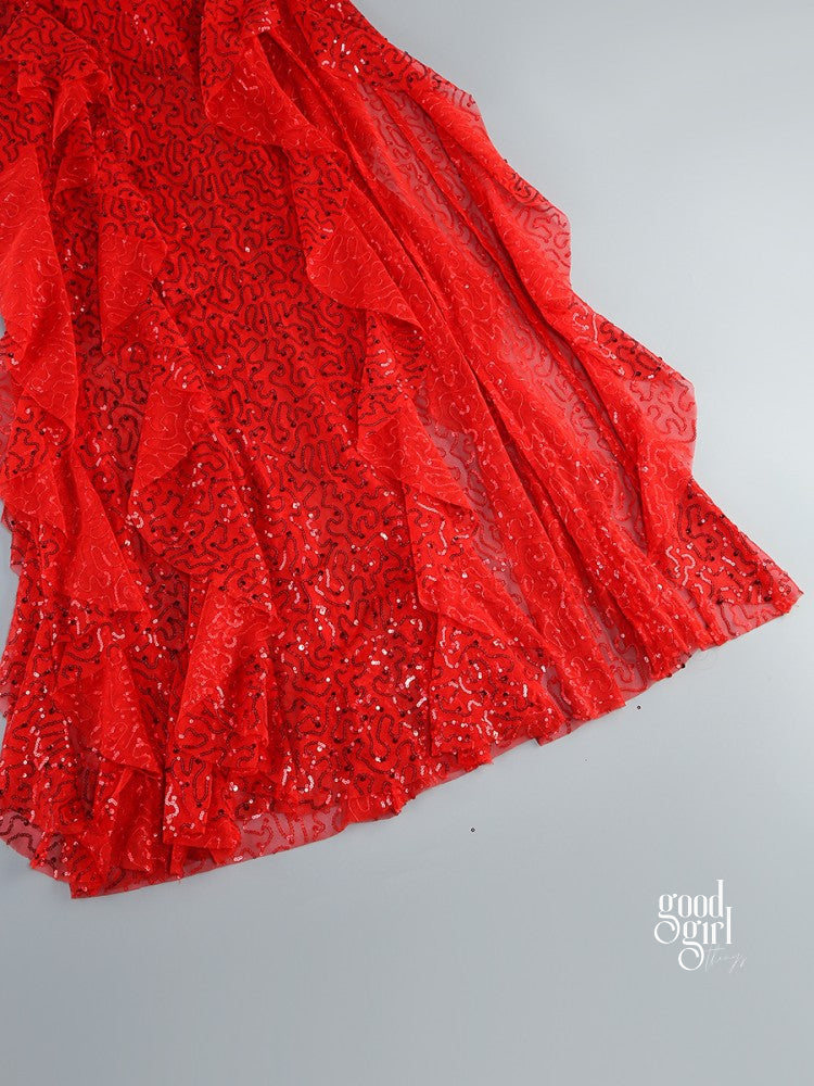 Michal Red Sequin Maxi Dress [Z27CF44R]