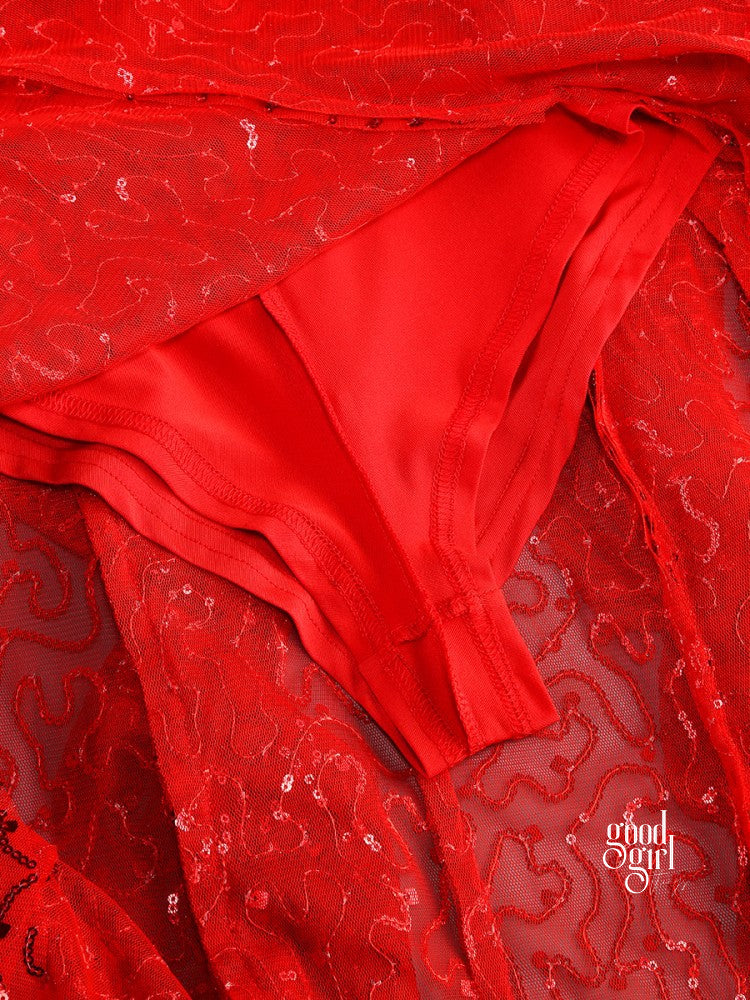 Michal Red Sequin Maxi Dress [49KU4ZF9]