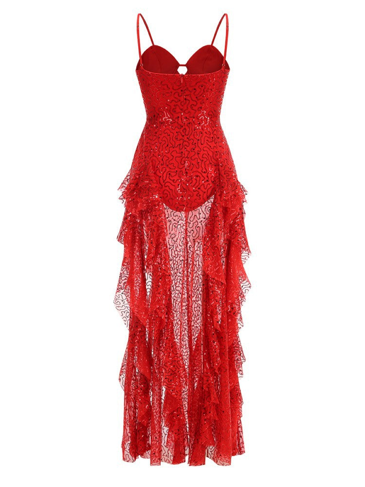 Michal Red Sequin Maxi Dress [0WASQE3I]