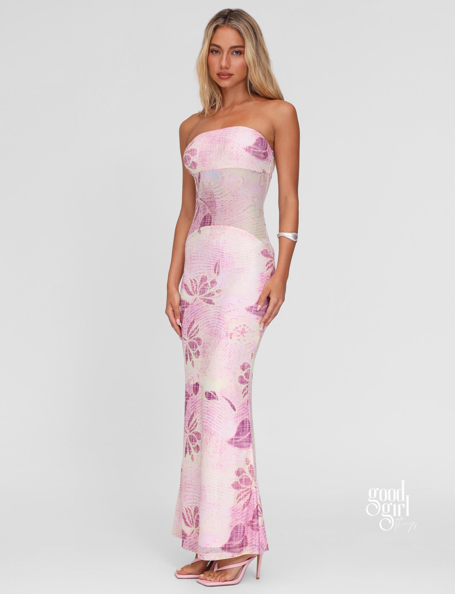 Good Girl Things Mileena Floral Mesh Maxi Dress