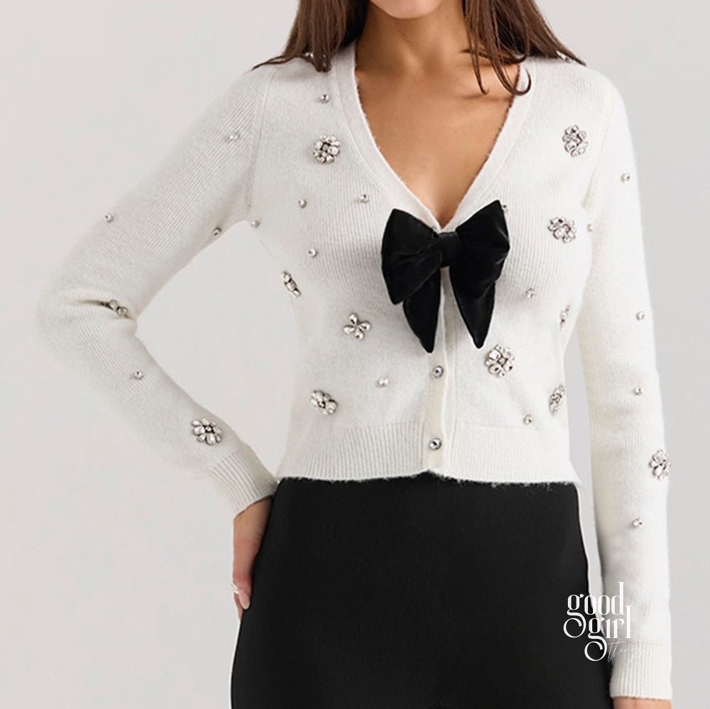 Myracle Rhinestone Bow Cardigan [GYLSOMG9]