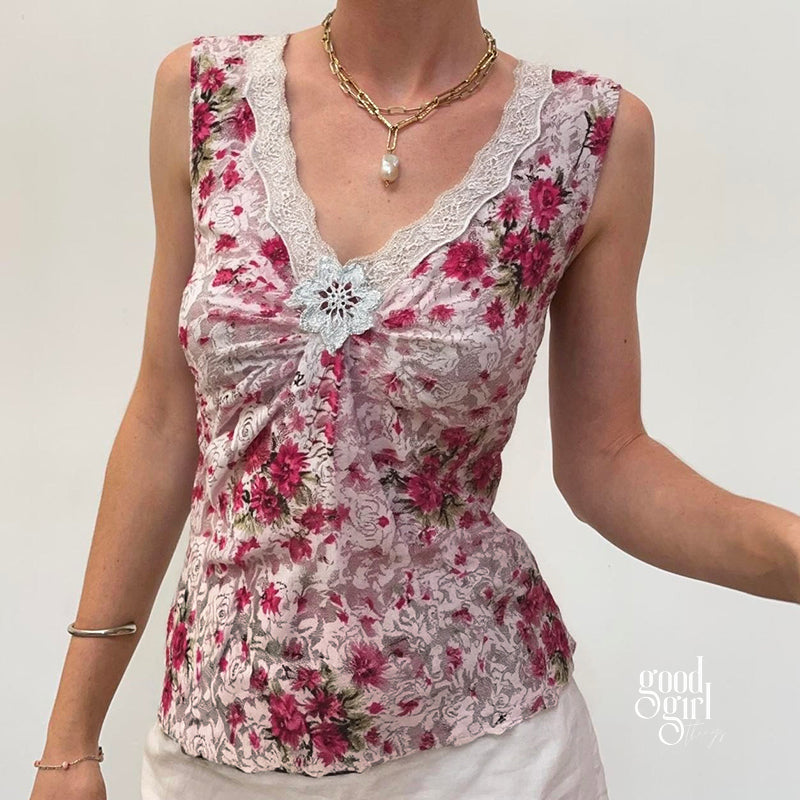 Naya Floral Lace Vest Top [9LC4PDUX]
