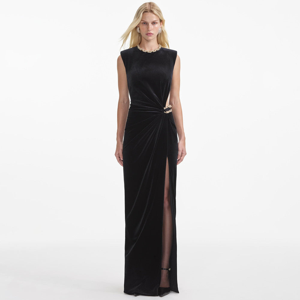 Niylah Pearl Velvet Maxi Dress [0LKPPRNZ]