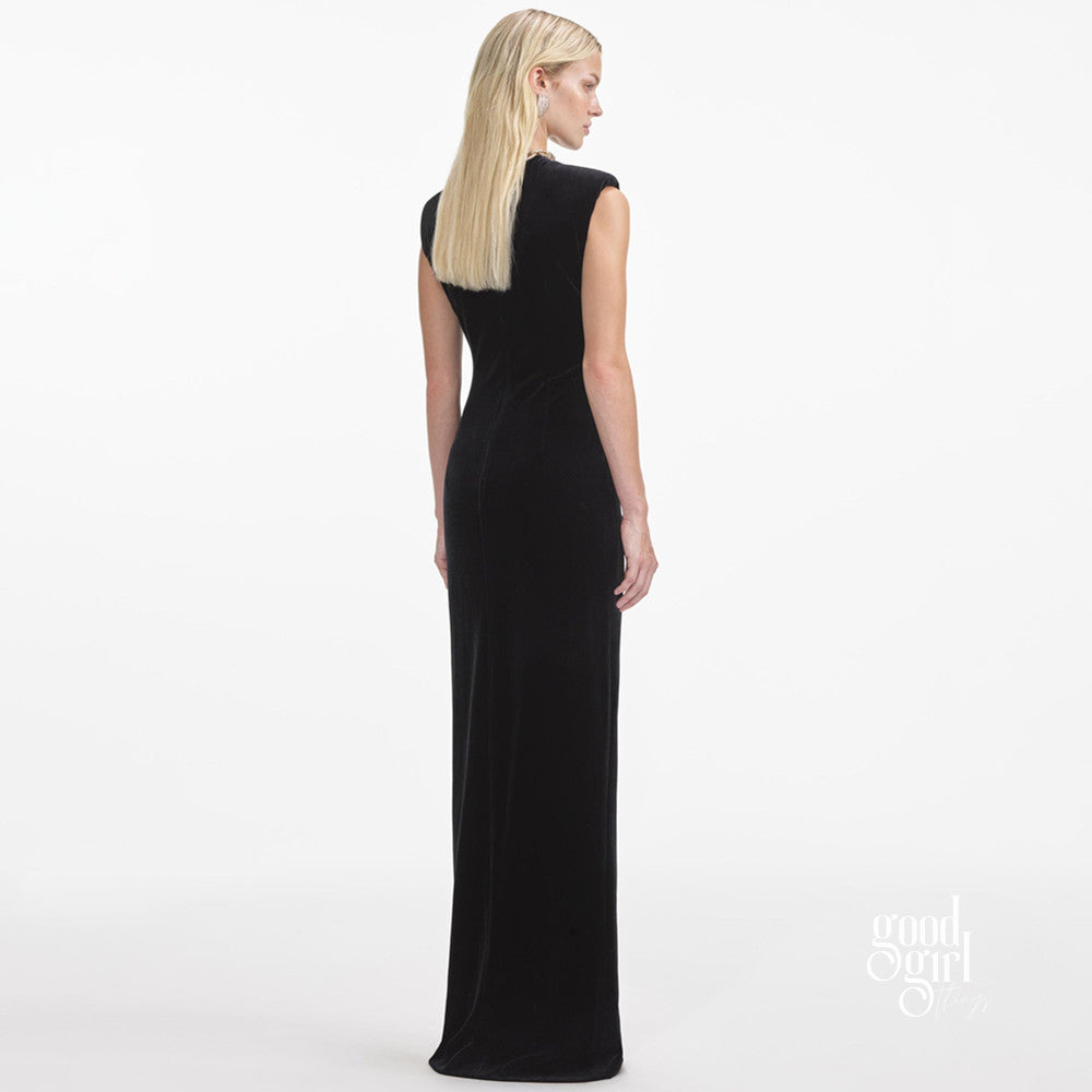 Niylah Pearl Velvet Maxi Dress [HSZFI701]