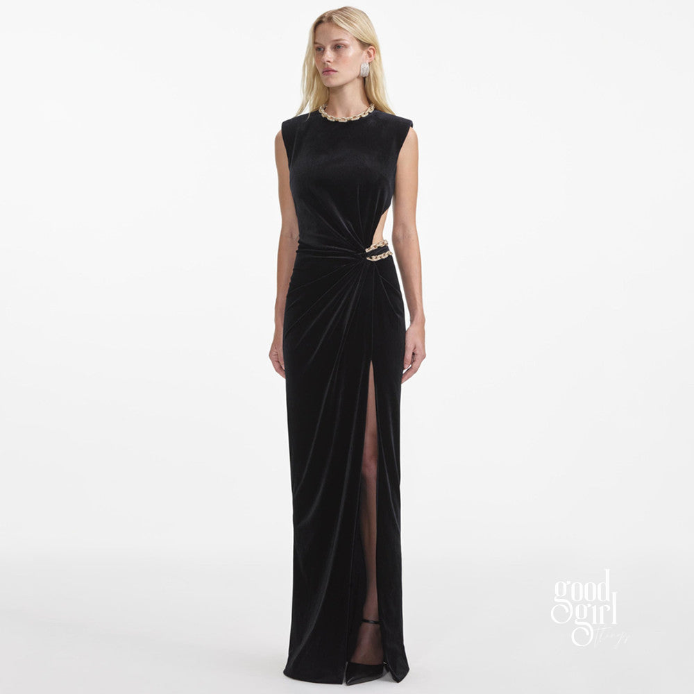 Niylah Pearl Velvet Maxi Dress [BHO1A50V]