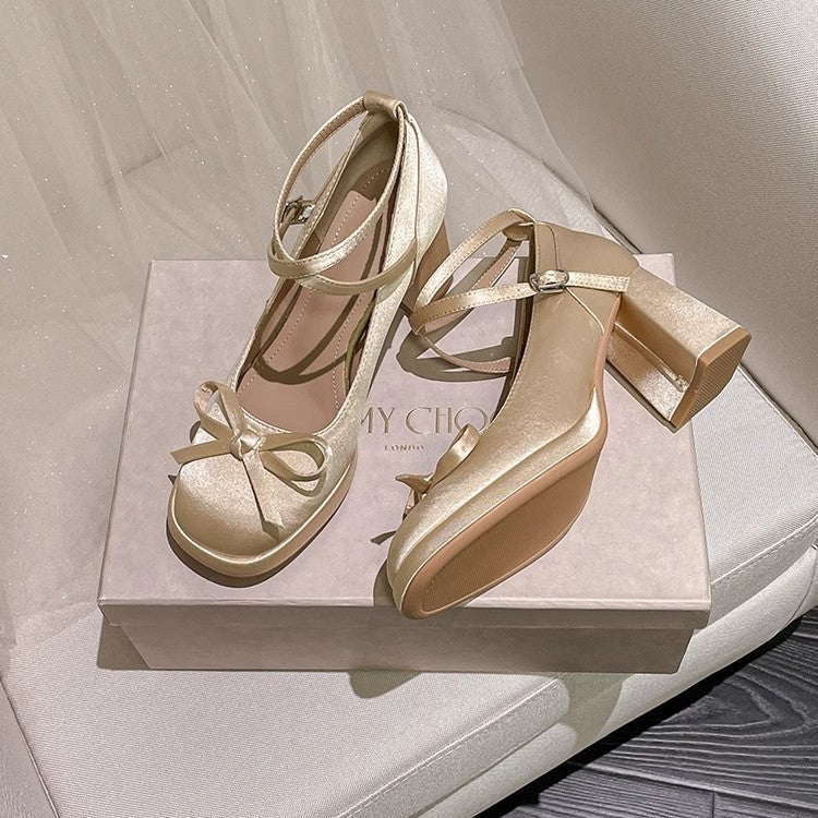 Paislynn Satin Bow Heels [PLU8VXC1]